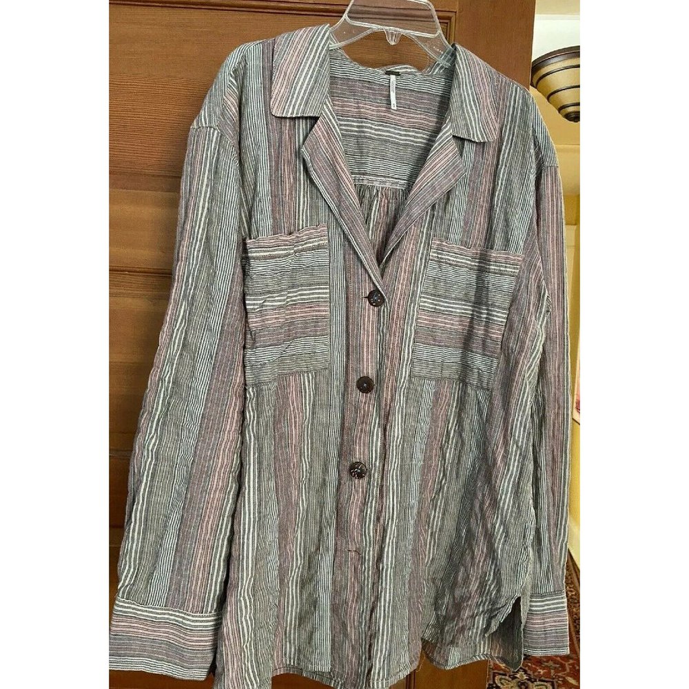 Free People Linen Striped Buttoned Top